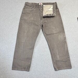 Levis 501 Jeans Mens 38X27 Gray Button Fly Straight American Denim *Hemmed*